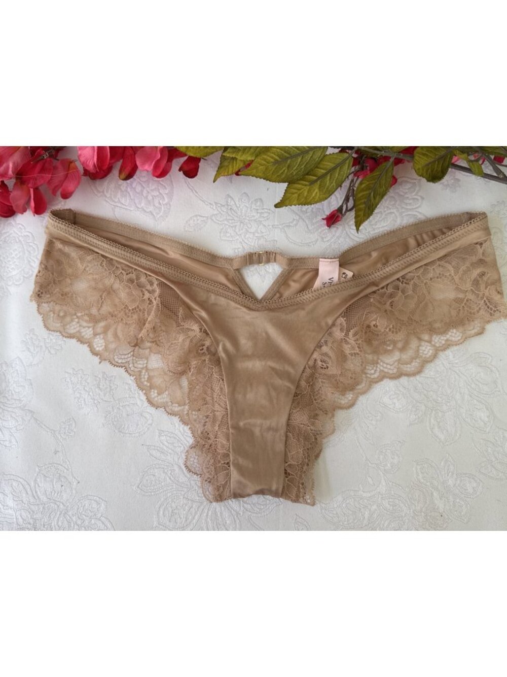 VICTORIA'S SECRET XS NUDE SILKY VERY SEXY STRAPPY CHARM HI LEG CHEEKY PANTIES